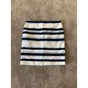 Ann Taylor Factory Lined Skirt Womens White Blue Strip Petit Size 10